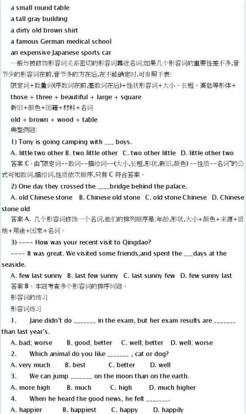 形容词的用法及练习题 范文118