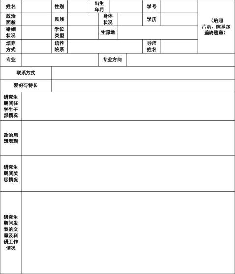 重庆医科大学研究生就业推荐表