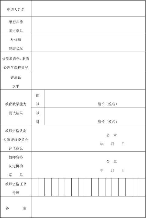 教师资格认定申请表