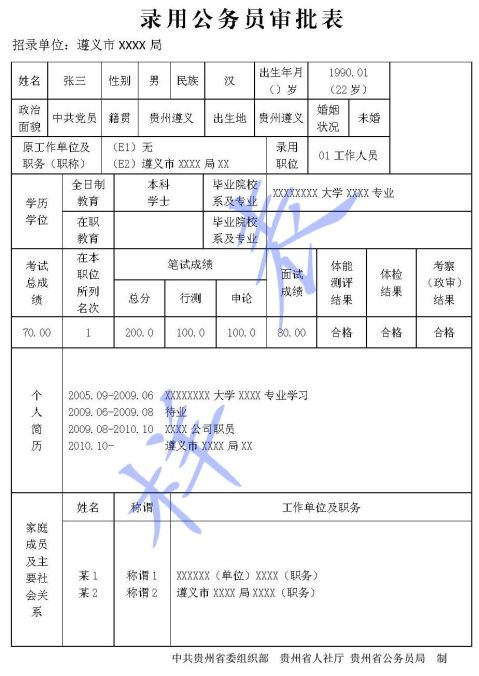 公务员录用审批表