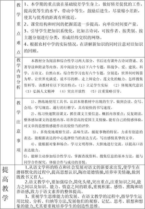 教学计划模板