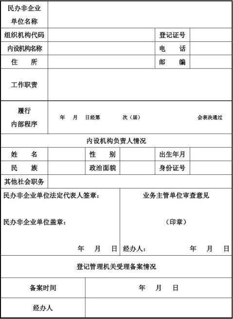 民办非企业单位内设机构备案表