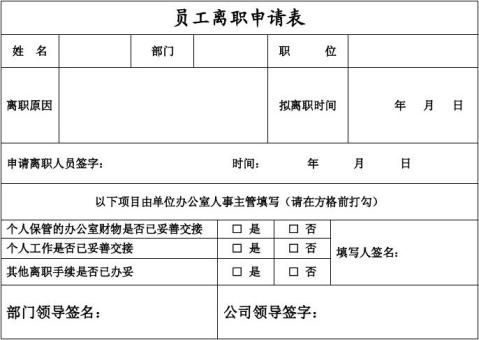 篇一員工離職申請表模板