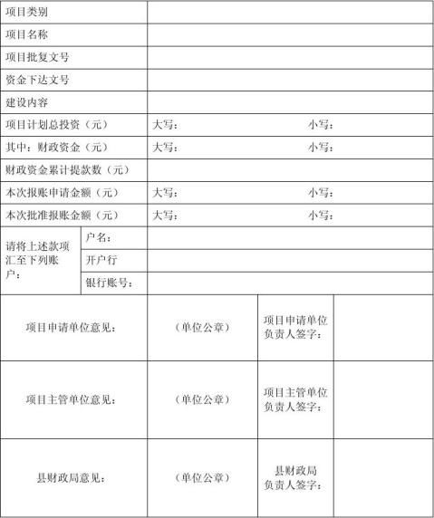 财政农业项目资金报账提款申请单