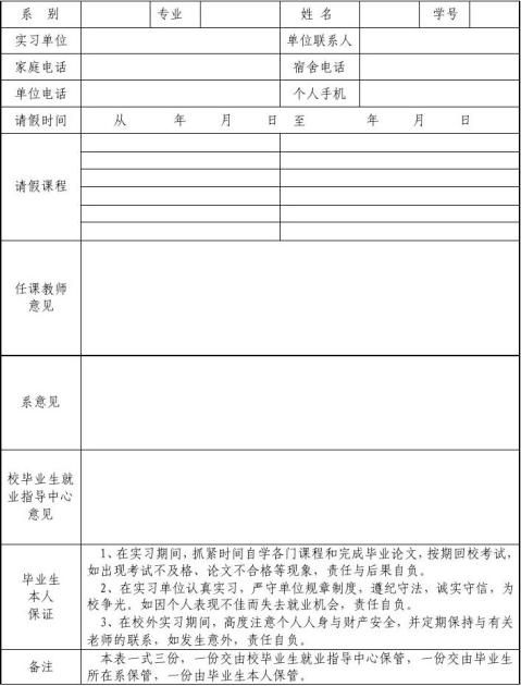 月 日(盖章)备注:此申请一式两份,辅导员,专业老师各一份实习单位