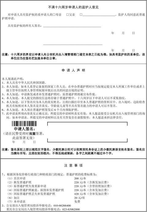 中国护照申请表