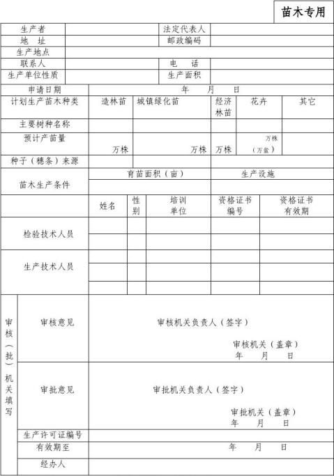 篇一林木種子經營許可證申請表苗木專用