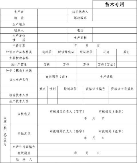 篇一林木種子經營許可證申請表苗木專用