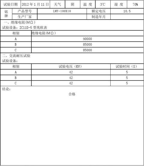 篇一電氣試驗報告模板