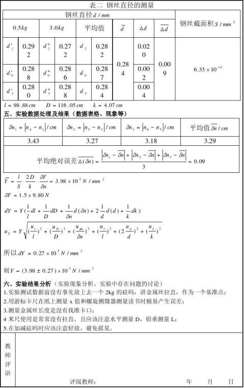 钢丝杨氏模量的测量网络资料整理版包含实验数据