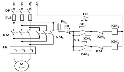 三相异步电动机接触器联锁的正反转控制的电气原理图如下图所示