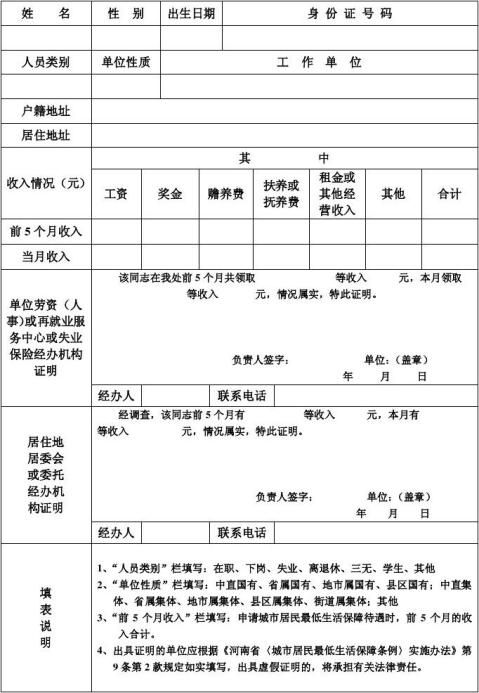 低保收入证明表